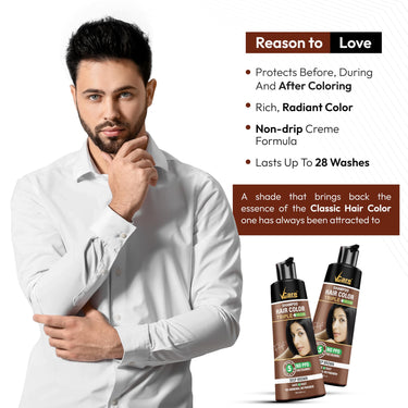 VCare Hair Colour Shampoo for Men and Women, 180ml, Deep Brown | No Ammonia | Long Lasting Hair Color | 100% Grey Coverage | Easy To Use Hair Colour At Home